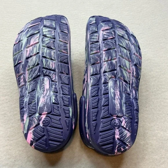Rugged Shark Marbled Clogs Purple Pink Green Slip On Water Shoes Womens Size 8 - Picture 11 of 11